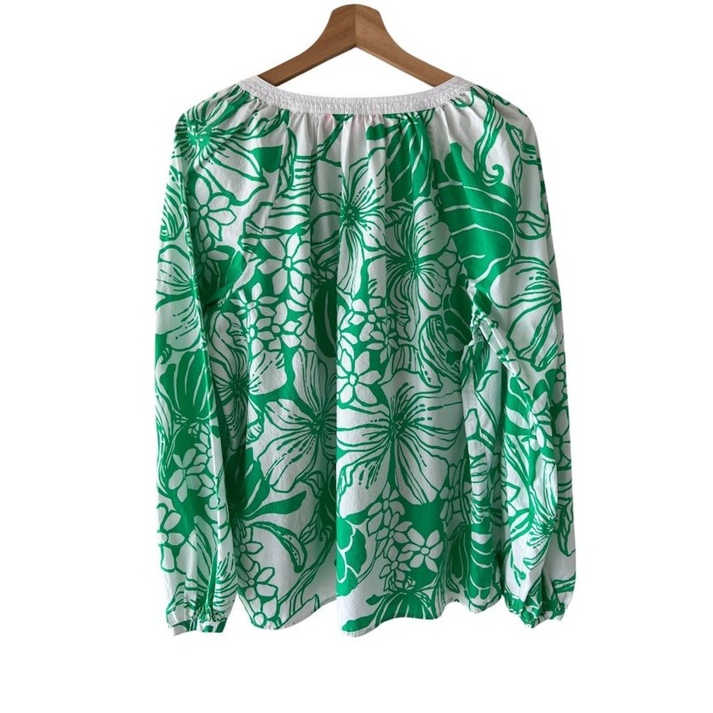 Lilly Pulitzer Camryn Tunic Green White Floral Blouse XL Long Sleeve - Picture 3 of 8